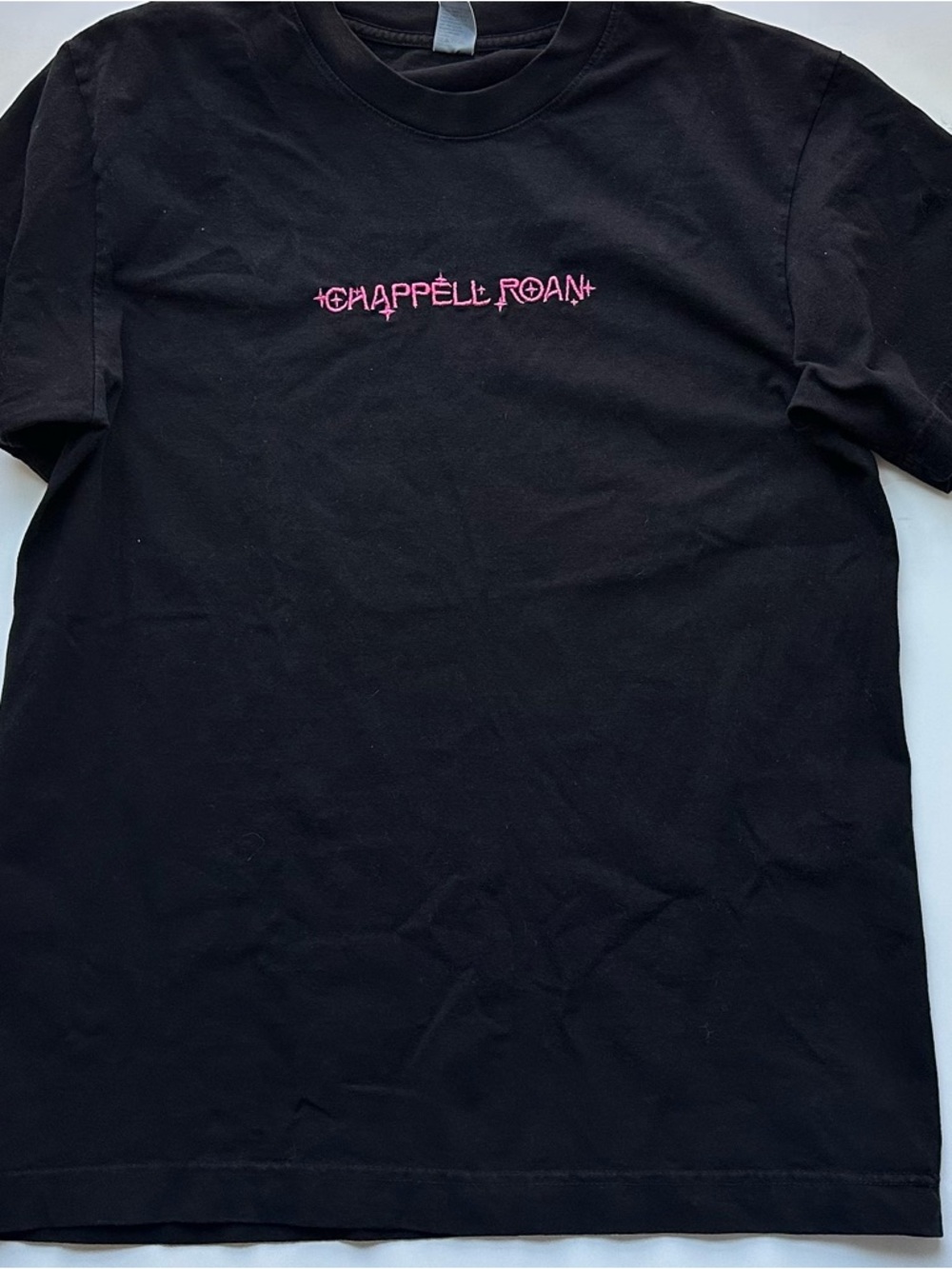 SHEIN Black Short Sleeve Tee with Pink Center Script